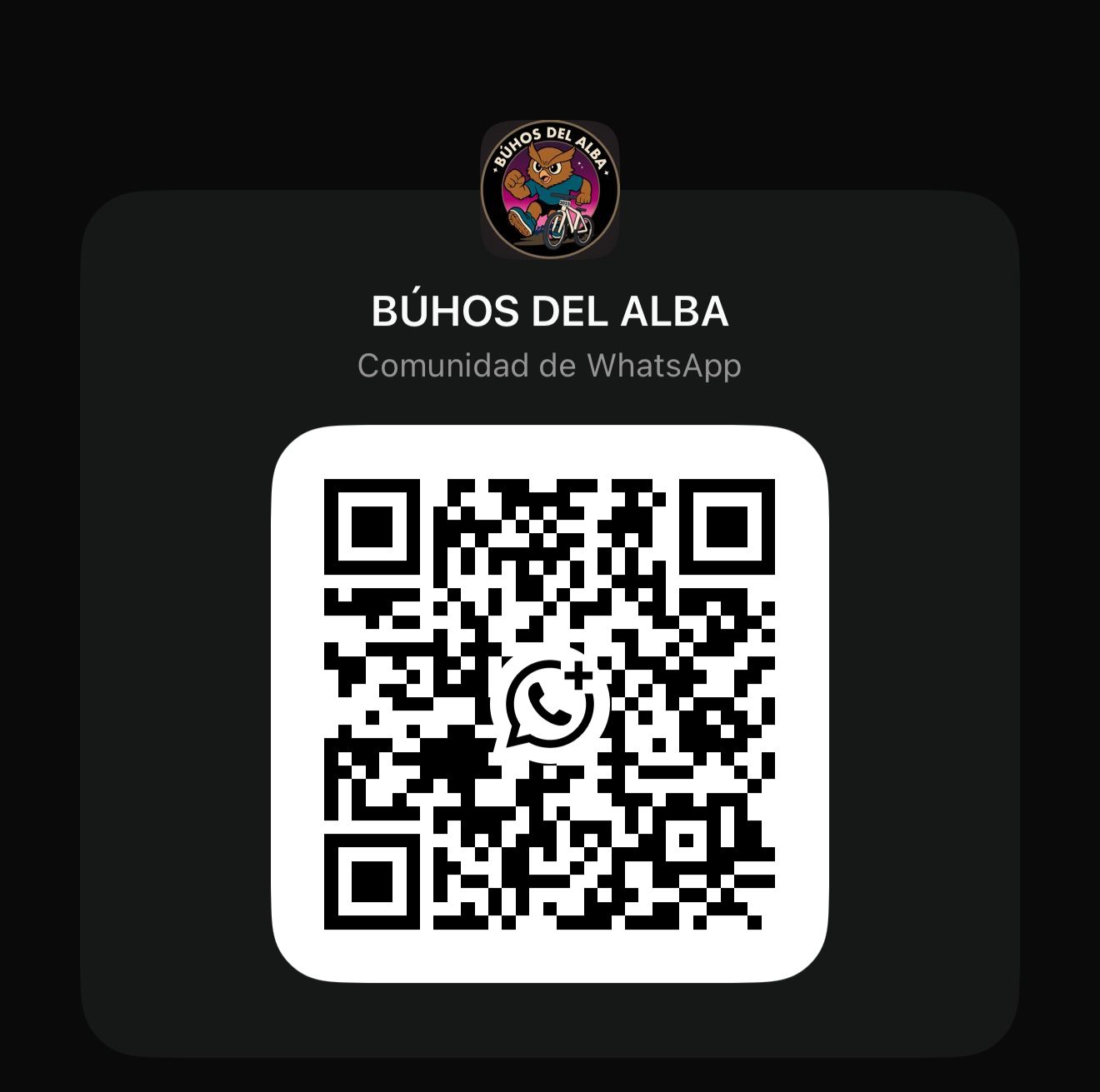 Código QR para entrar en la comunidad de WhatsApp de Búhos del Alba